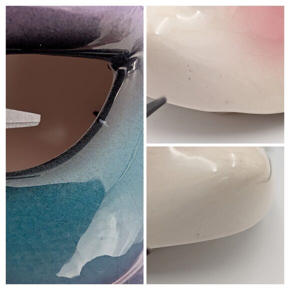 Vintage Clay Art Ceramic Wall Mask Teal Purple Feathers Cat Eye Masquerade 90s - Picture 11 of 12